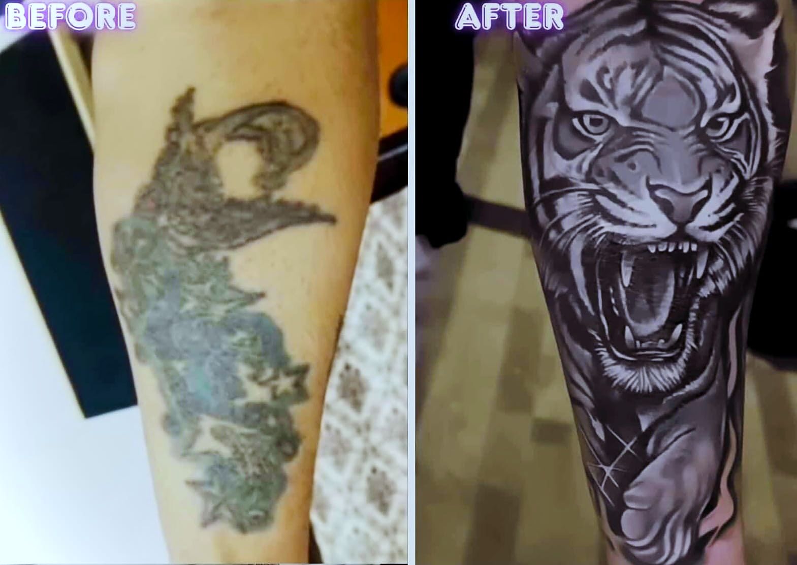 Close-up of an artist at Inkspace Tattoo Studio in Hauz Khas, New Delhi, demonstrating the cover-up process of an ex's name tattoo.