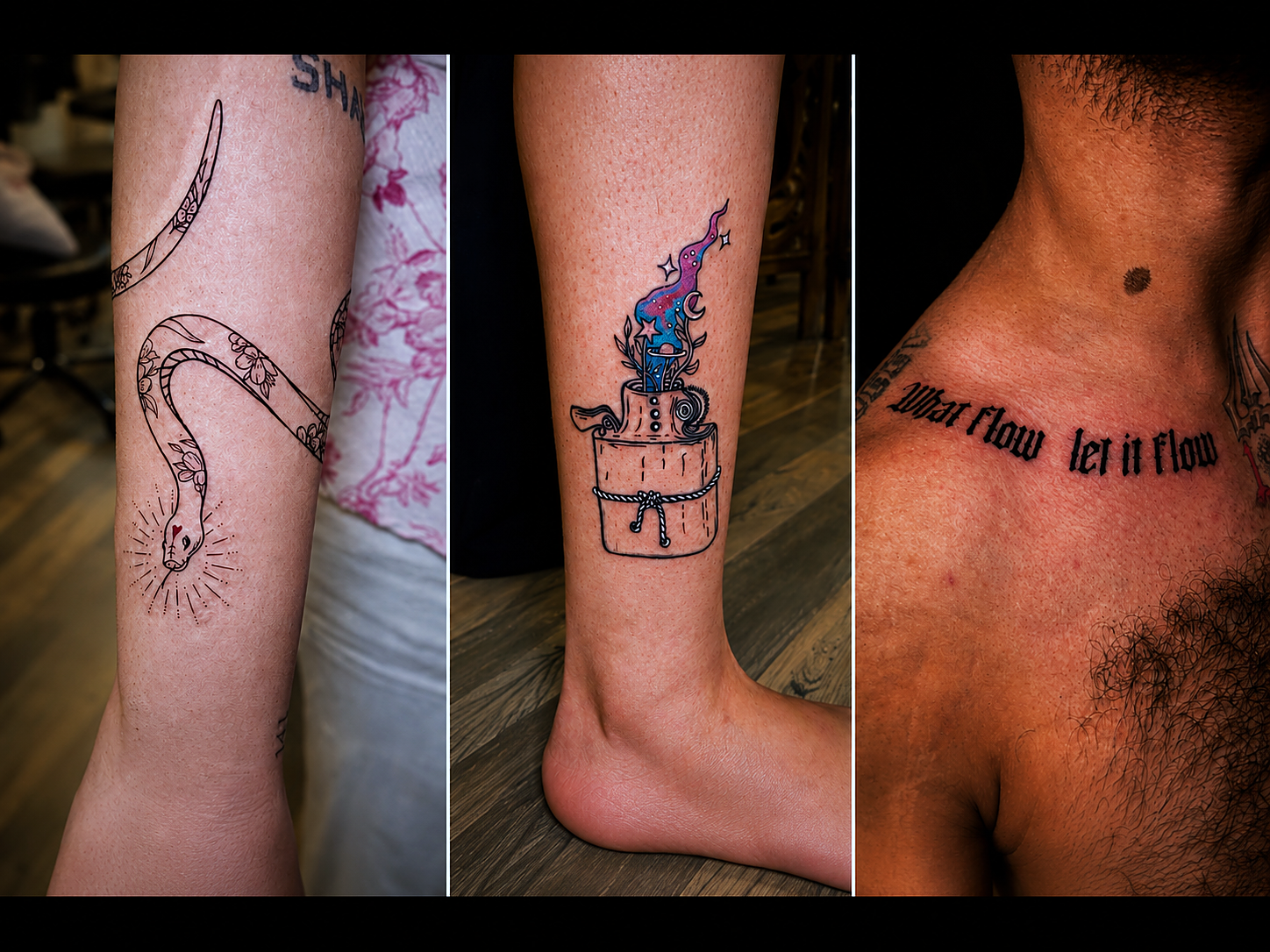 A close-up shot of a tattoo artist working on a client's forearm tattoo in Inkspace Tattoo Studio, Hauz Khas, New Delhi, showcasing the artistry of body placeme