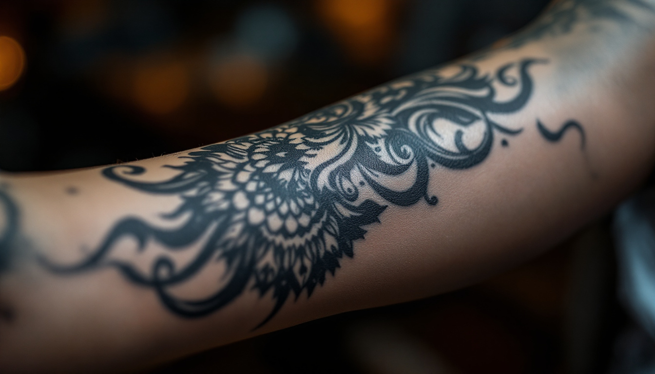 Forearm cover up tattoo in black and grey realism at Inkspace Tattoo Studio, Hauz Khas, showing a close-up before-and-after healing view.