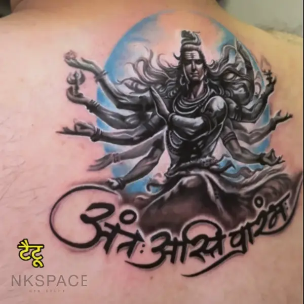 Shiva Tandav: Cover Up Tattoo — back placement — by Chetan Salhotra — Inkspace Tattoo Studio, Hauz Khas Village, New Delhi Detailed Shiva Tandav blackwork cover-up tattoo on a client's arm