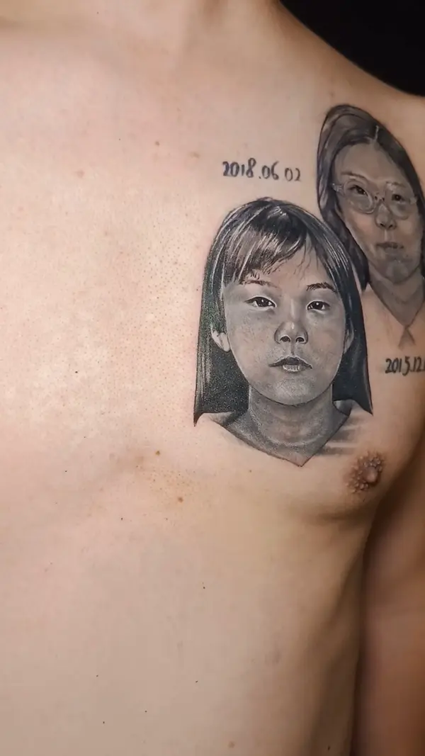 Old Tattoo Cover Up with a Portrait — chest placement — by Chetan Salhotra — Inkspace Tattoo Studio, Hauz Khas Village, New Delhi Realistic portrait tattoo cover-up on arm by Chetan Salhotra