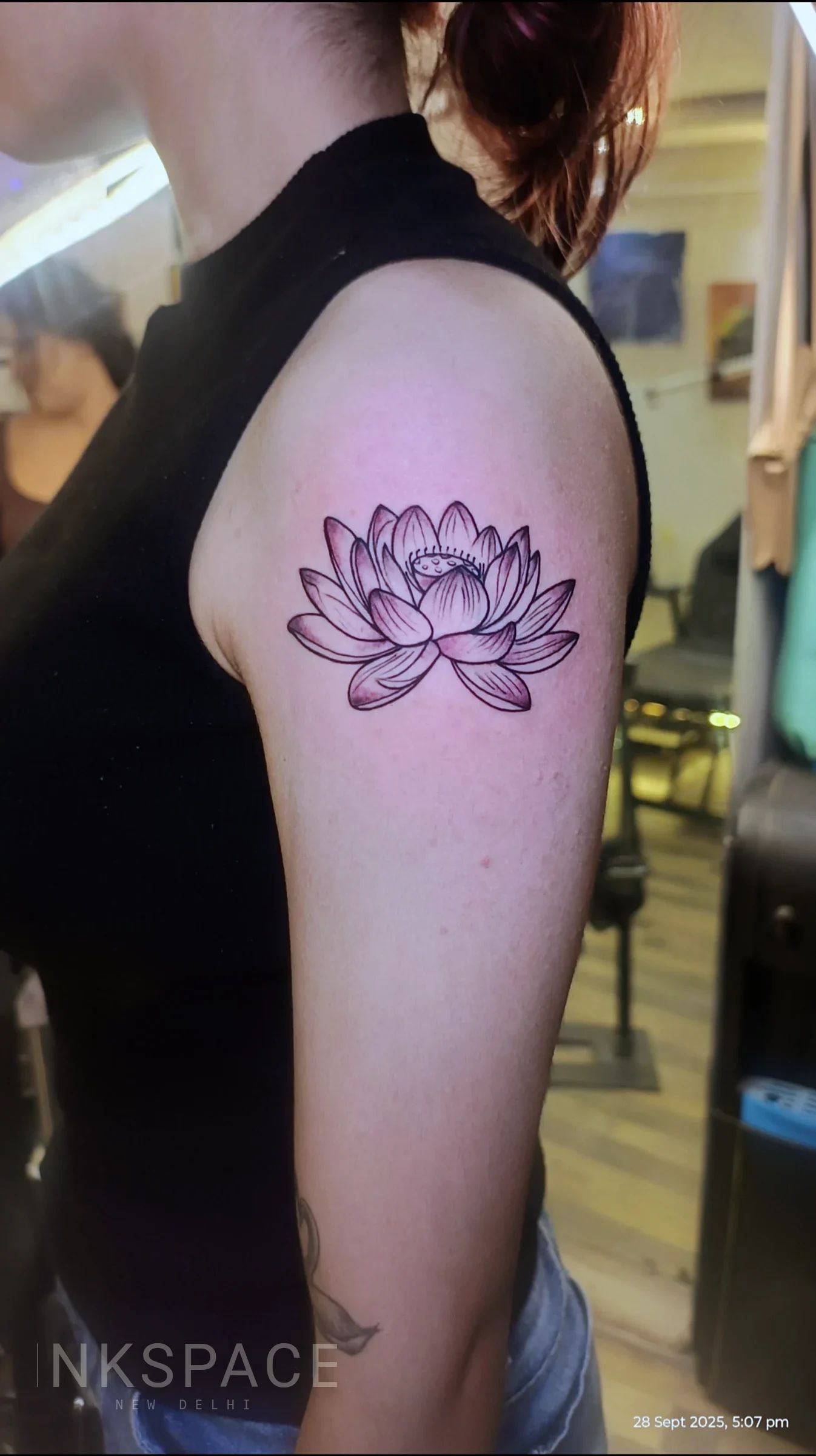 Minimal Lotus Fine Line Tattoo by Chetan Salhotra