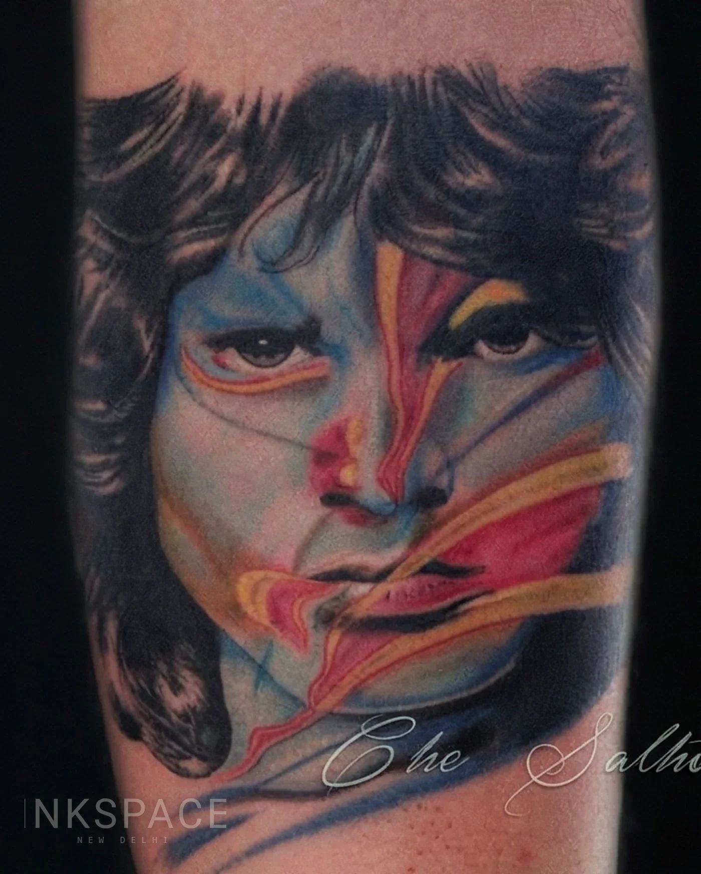 realism Jim Morrison portrait tattoo on forearm