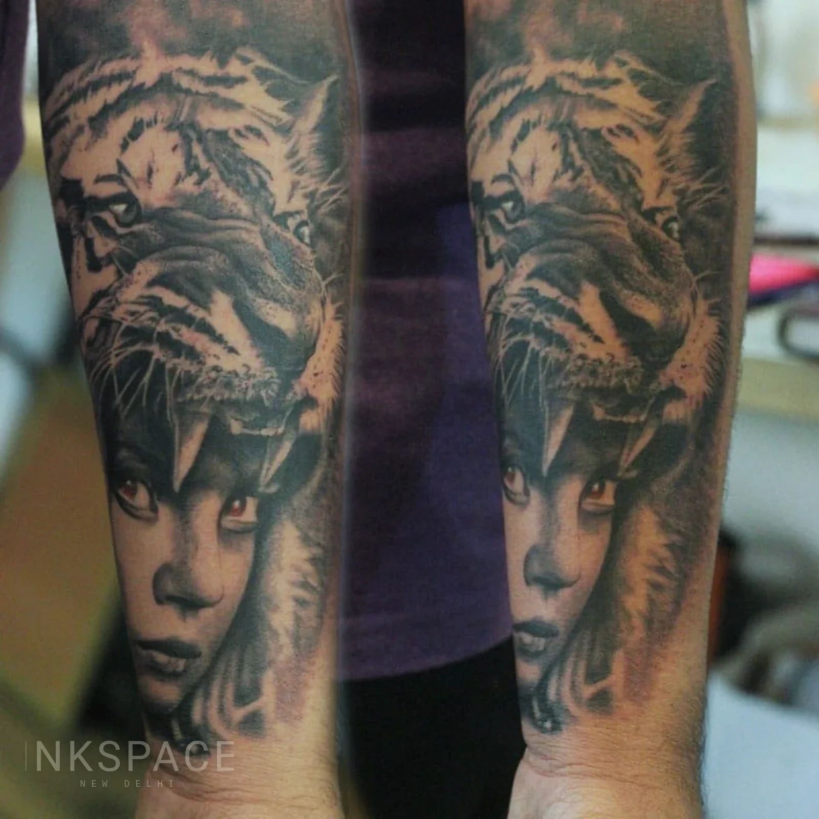 realism tiger skin head tattoo